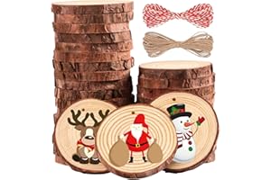 Ywlake Natural Wood Slices, 30 Pcs 6-7 cm Unfinished Predrilled Round Wooden Circles 2.4"-2.8" with Hole Wood kit for DIY Art