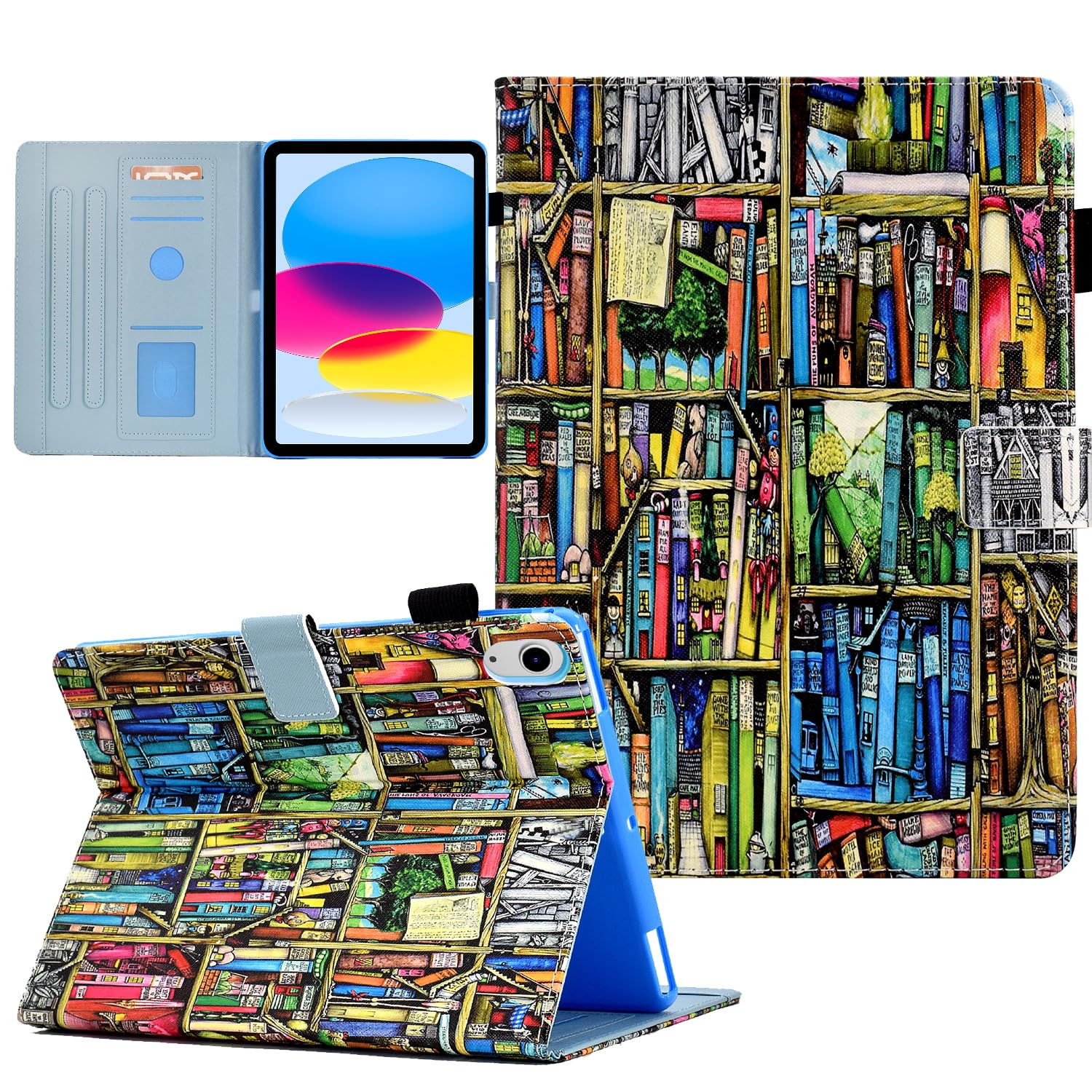 AUSMIX Case for iPad (A16) 11th Generation 11 inch 2025, iPad 10th Generation 10.9 inch 2022, Cute PU Leather Stand Cover, Auto Wake/Sleep Smart Shell with Pencil Holder, Bookshelf