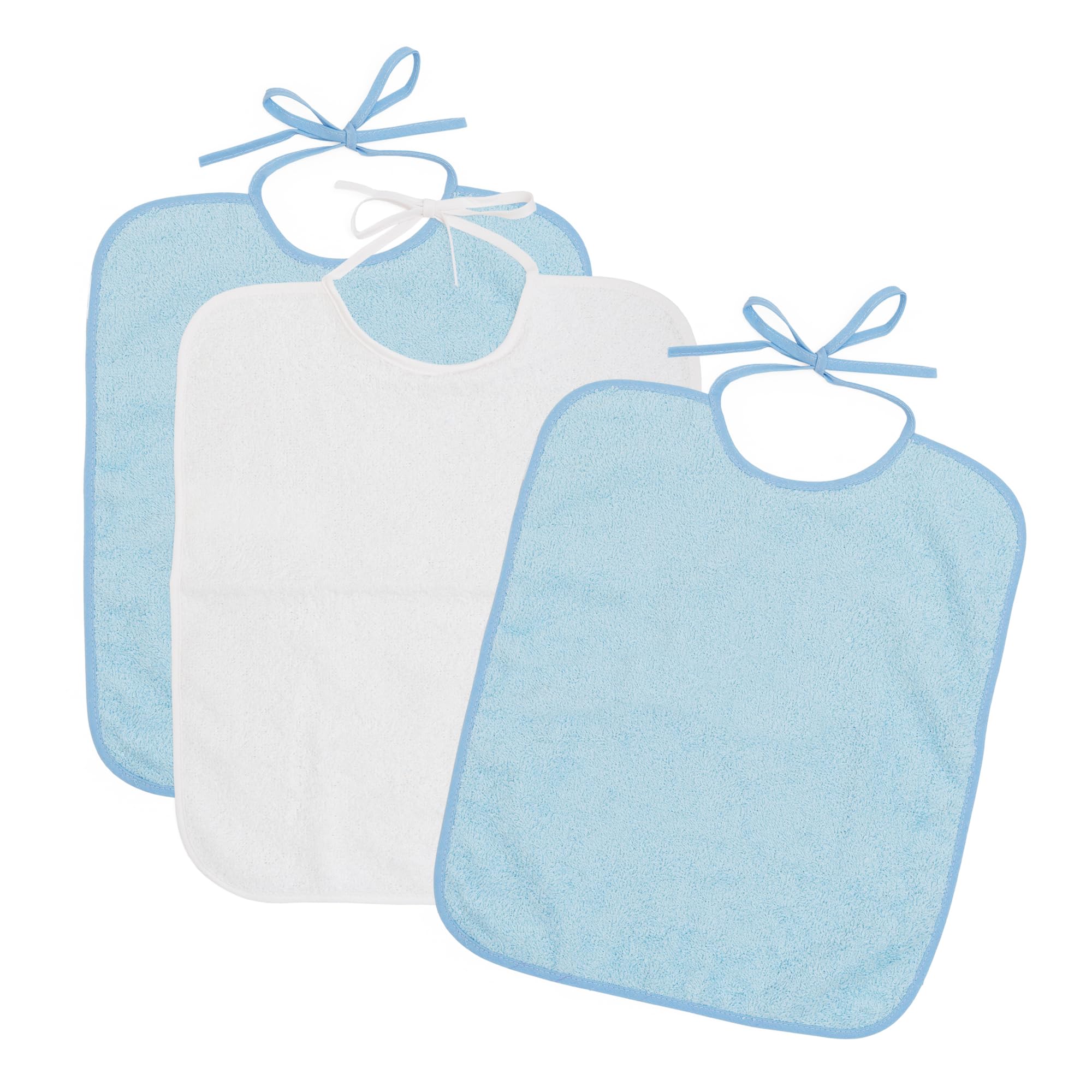 Ti TIN Pack of 3 Baby Bibs, 32 x 36 cm, Cotton Bibs for Babies from 1 Year, Closure with Tie Closure, Colour: White, 2 Blue + 1 Yellow, 33x36 cm (Lot de 3)