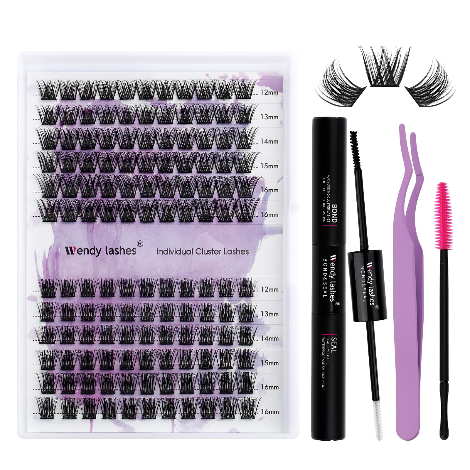 Individual Lashes D Curl 0.07mm Cluster Lashes Kit Mix12-16mm K001/K002 DIY Lash Extensions Kit Individual Lash Clusters Eyelash Extensions(K001/K002-D-Cluster Eyelashes Kit) — image 1