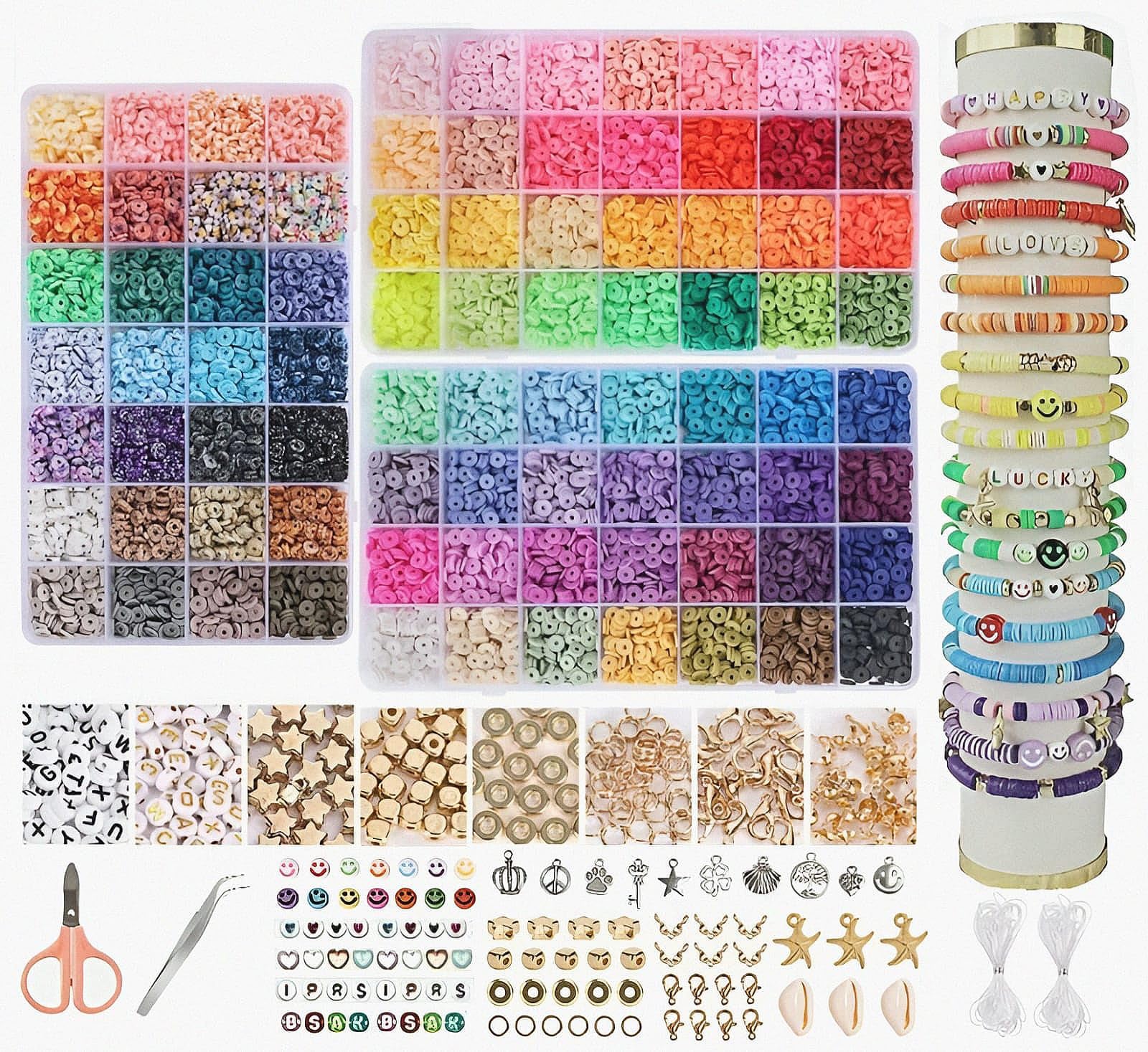 BeadzBoxx 15700 Pcs Clay Beads Bracelet Making Kit, 84 Colours 6mm Preppy Beads for Jewellery Making, Friendship Bracelet Kits, Flat Heishi Bead for Bracelet Arts and Crafts Gifts for Teen Girls