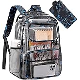 Bluboon Clear Backpack Heavy Duty Kids Boys Clear Bookbag See Through Backpacks with Pencil Case for College Work (Transparent Blue)