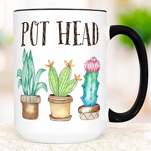 Funny Pot Head Plants Coffee Mug | Succulent Cup | Microwave and Dishwasher Safe Ceramic | Coating Made in USA