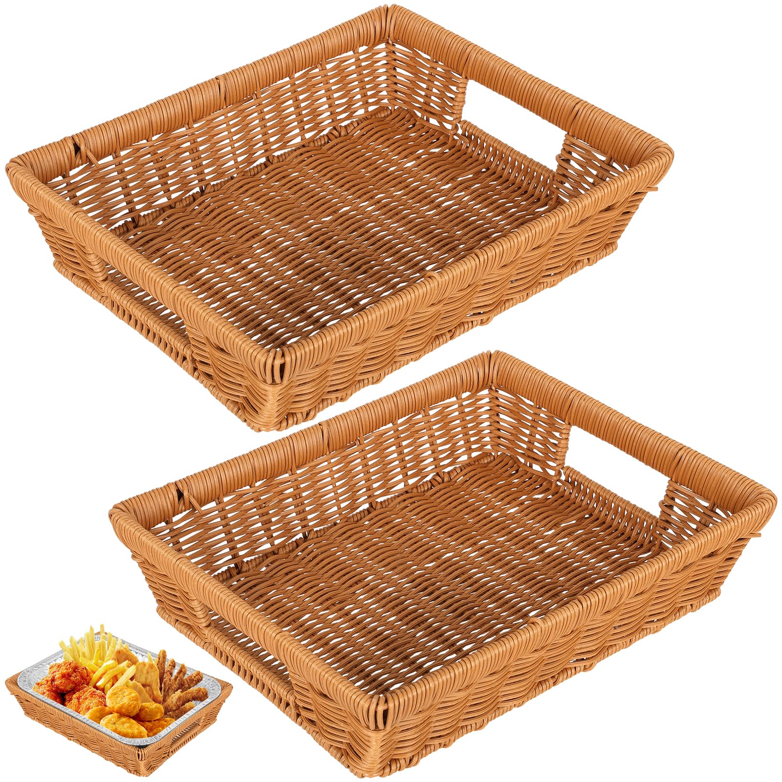 Photo 1 of 2 Pcs Baking Pan Holder, Wicker Serving Baskets Hot Dish, Bakeware Casserole Dish Baking Tins, Tabletop Food Serving Basket for Restaurant, Bakery, Family Party, Hotel Serving