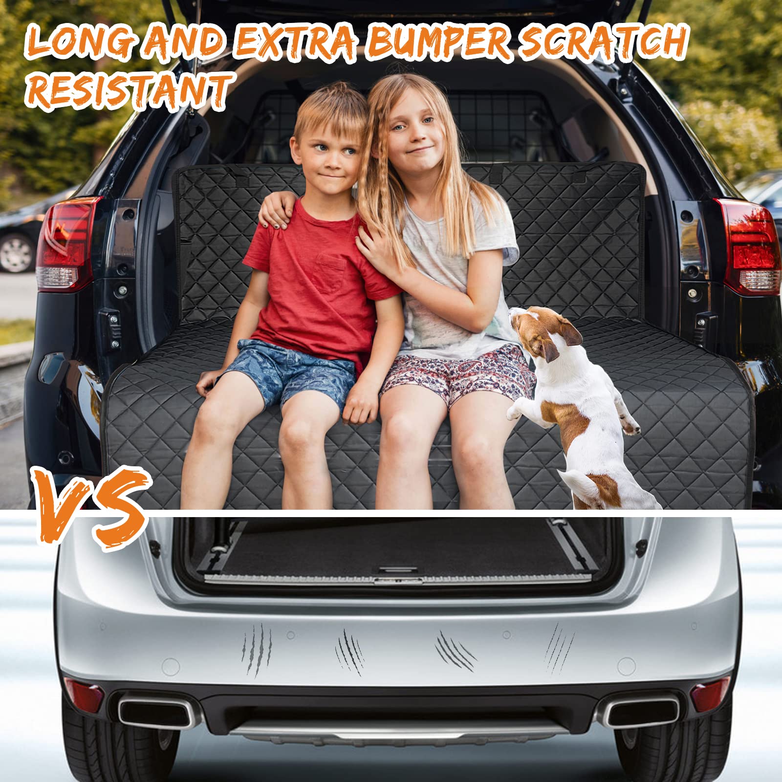 Portin Large Cargo Liner Pet Trunk Liner Mat SUV Dog Cargo Cover, Waterproof Dog Seat Cover for Back Seat Trucks SUV with Bumper Flap Protector, Nonslip Dog Seat Cover 220 x 135cm (Black, Large)