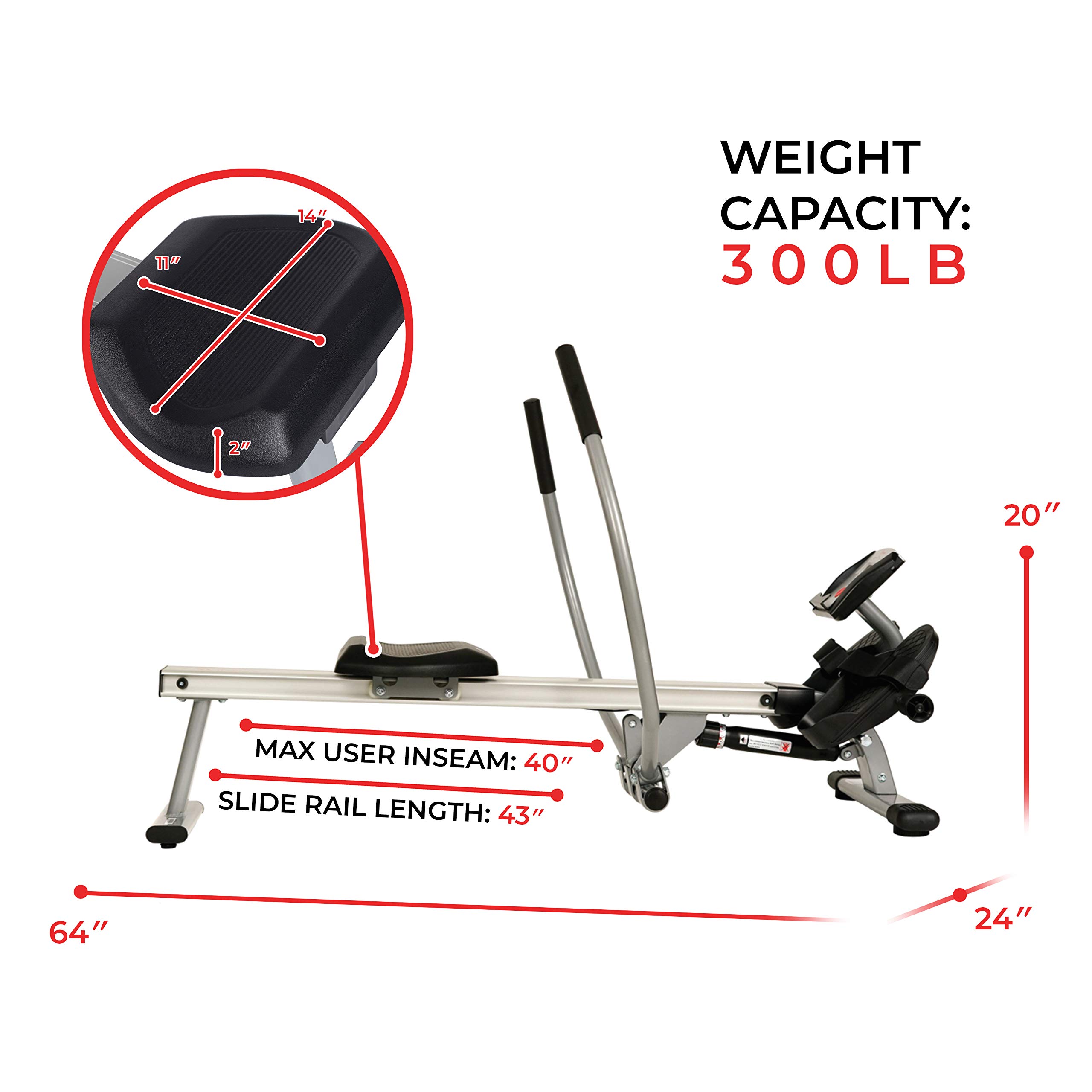 Sunny Health & Fitness SF-RW5727 Hydraulic Rowing Machine Full Motion Rower with High Weight Capacity & LCD Monitor… - Image 5