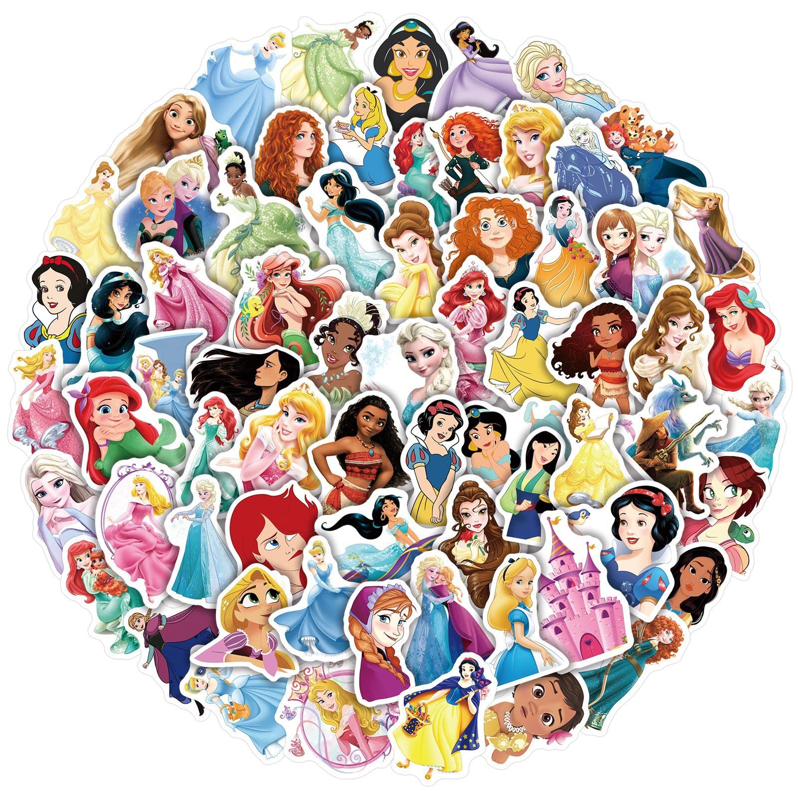 LYLSDSB Beautiful Princess Stickers 100Pcs Cute Animation Film for Laptop Water Bottle Car Scrapbook Skateboard Luggage,Vinyl Waterproof AestheticCartoon Teens Kids Girls — image 1