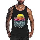 Men Tank Top Beach Summer Hawaii Vacation Plam Tree Graphic Workout Muscle Sleeveless Shirts for Men