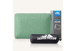 PEUJEW Travel Pillow Memory Foam Pillows, Camping Pillow- Compressible Medium Firm, Breathable Cover, Ideal Backpacking Hiking, Bed Pillows, Airplane and Car (Green, S)