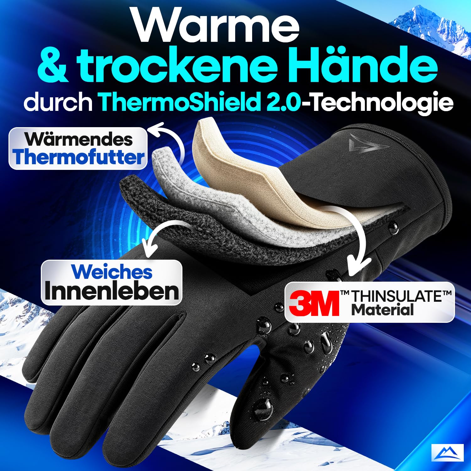 Nextcover® Winter Fahrradhandschuhe Herren & Damen mit ThermoShield 2.0 I Unisex Winterhandschuhe Fahrrad in Größe S-XXL I Warme & wasserdichte Thermo Fahrrad Handschuhe Winter wasserdicht 2