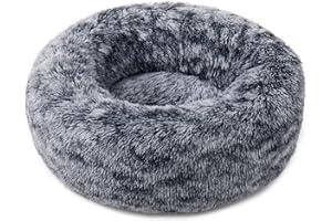 ZHIXJIA Calming Dog Bed,Cozy Soft Round Dog Beds for Medium Large Dogs,Fluffy Plush Cat Beds for Indoor Cats Washable,High Side Warming Donut Pet Beds Big Dog Bed Cushion for Crate Kennel Black White 23.5'