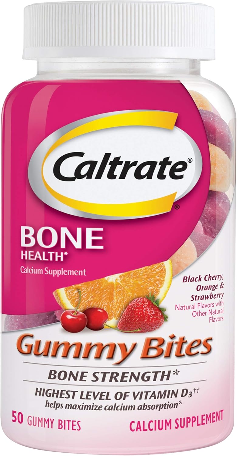 Caltrate Gummy Bites (Black Cherry, Strawberry, Orange Flavors, 100 Count) Calcium and Vitamin D3 Supplement, 500 mg: Health & Personal Care