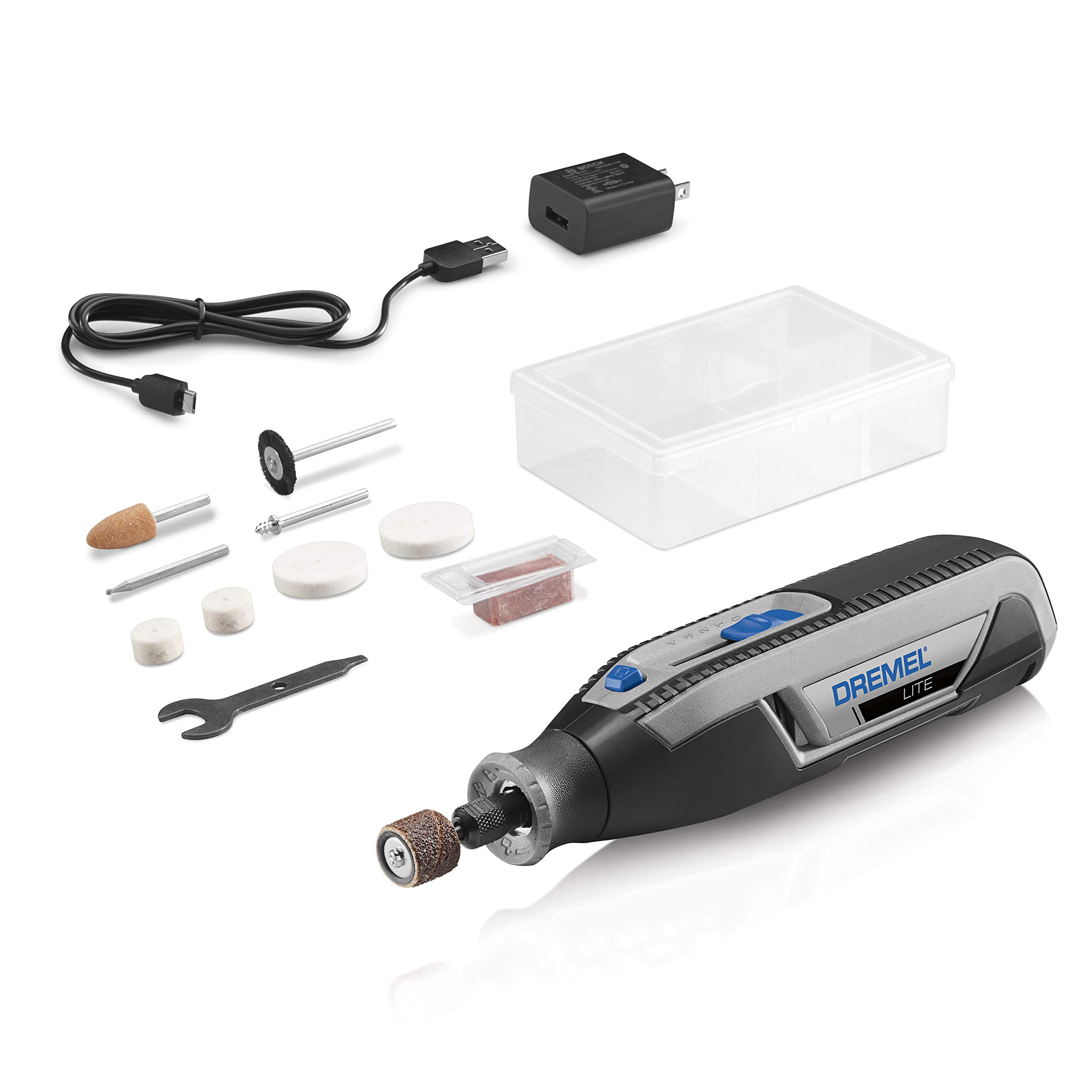 Dremel Lite 7760 N/10 Herramienta rotativa inalámbrica de iones de litio de 4 V, kit multiusos de velocidad variable, carga USB, cambios sencillos de accesorios, perfecta para trabajos livianos de bricolaje y manualidades, lijado, grabado y pulido