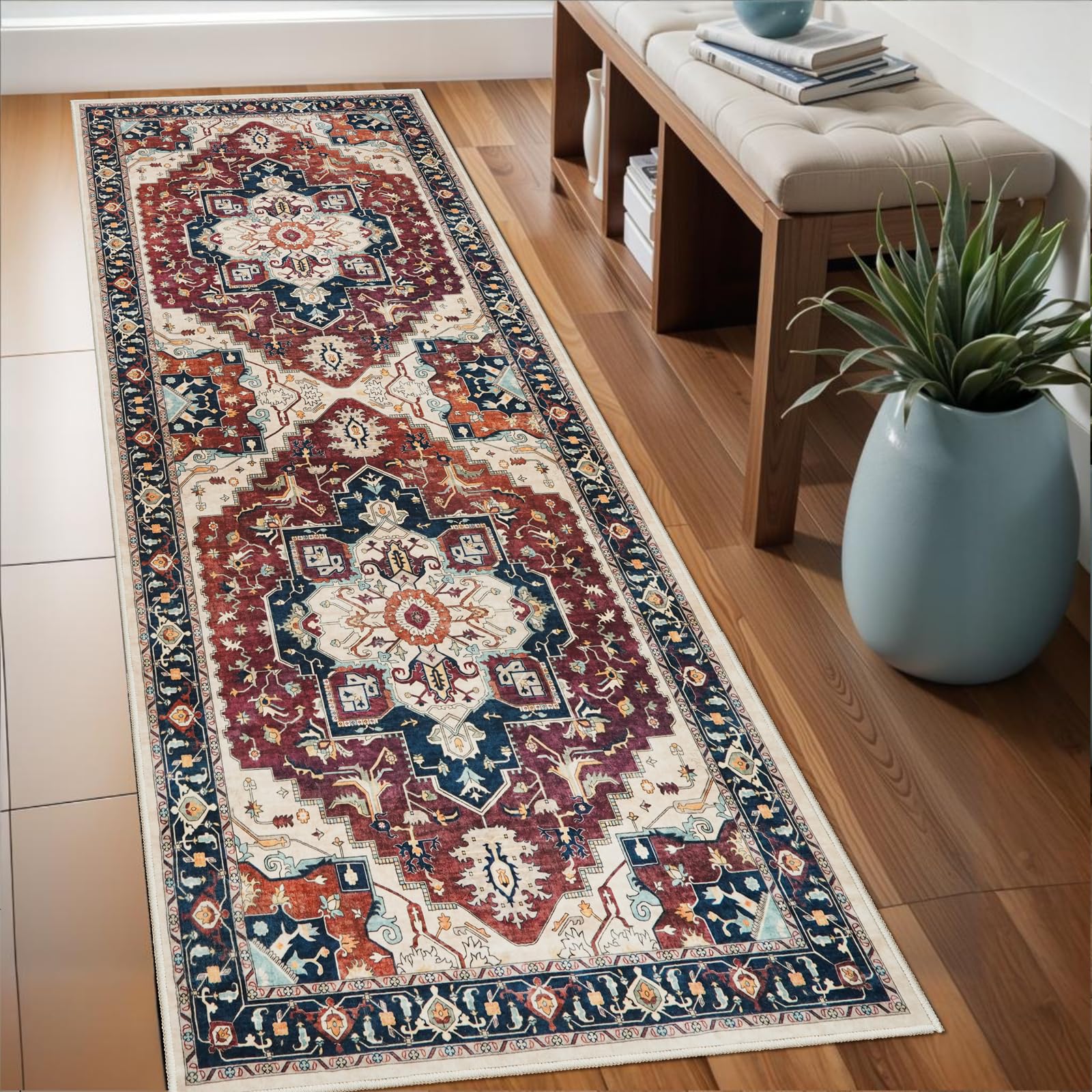 Washable Runner Rug 2x6 - Hallway Runner Rug Kitchen Rugs and Mats Non Skid Washable Waterproof Carpet Runner for Living Room Bedroom Bathroom (Red, 2X6)