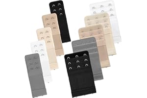 Bigqin 10 Pieces Bra Extender, Elastic Extension Hook Strap with 3 Rows 2 Hooks 3 Hooks, Black/White/Beige/Gray-Silver/Skin C