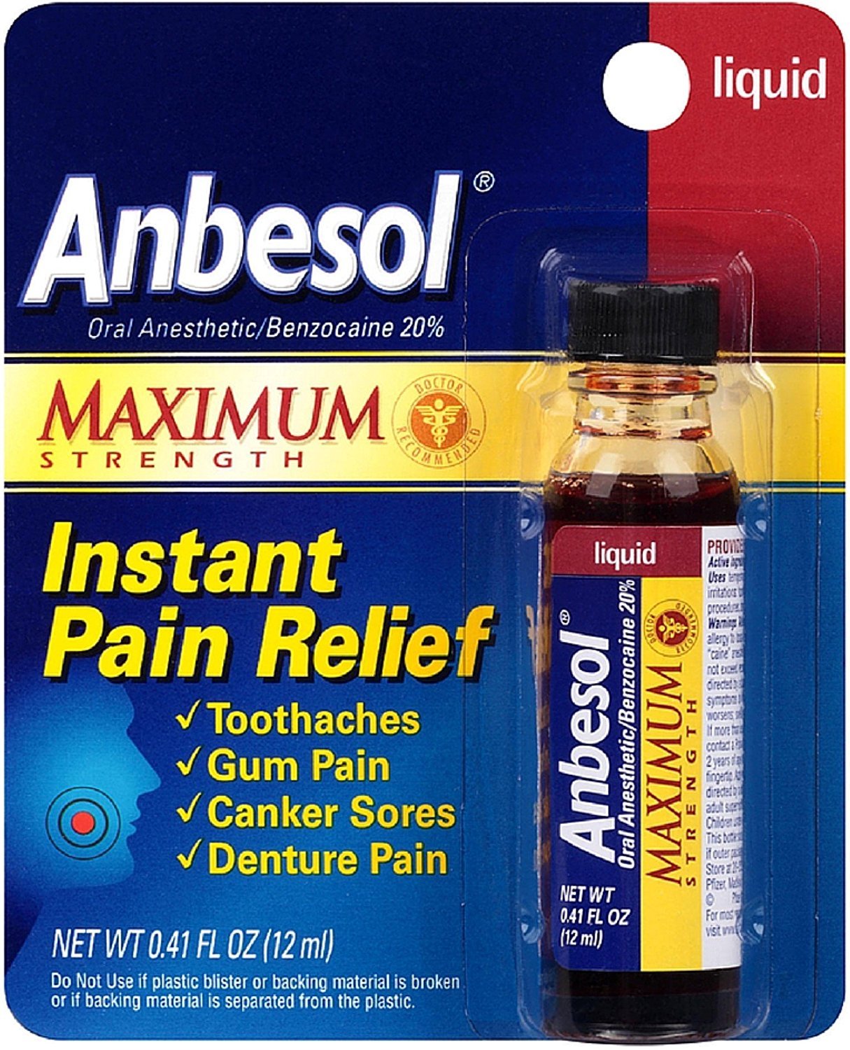 Anbesol Maximum Strength Instant Pain Relief Liquid 0.41 oz (Pack of 2)