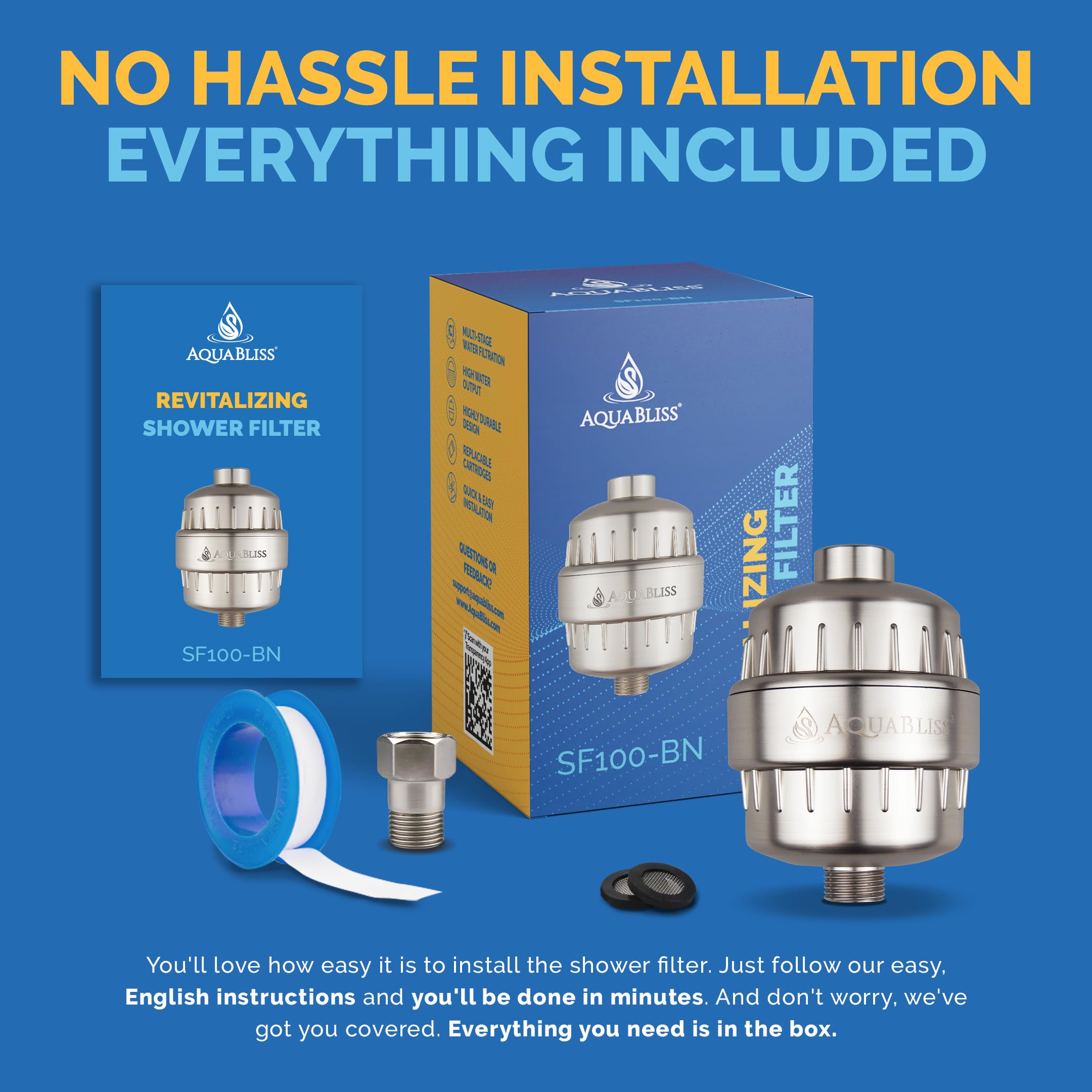 AquaBliss High Output Revitalizing Shower Filter - Reduces Dry Itchy Skin, Dandruff, Eczema, and Dramatically Improves The Condition of Your Skin, Hair and Nails - Brushed Nickel (SF100-BN)