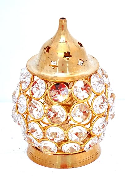Hashcart Decorative Crystal Brass Akhand Diya (5 cm x 5 cm x 5 cm, Gold)