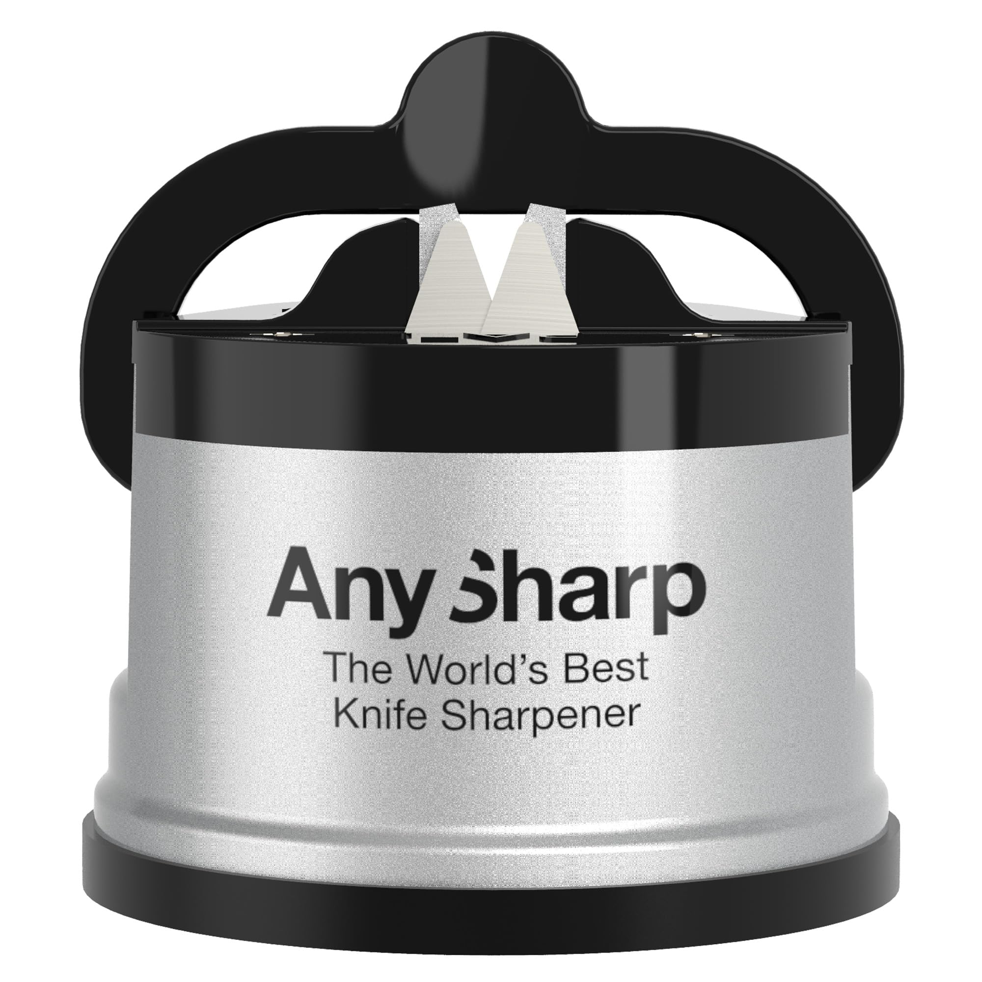 AnySharp Knife Sharpener, Hands-Free Safety, PowerGrip Suction, Safely Sharpens All Kitchen Knives, Ideal for Hardened Steel & Serrated, World's Best, Compact, One Size, Silver
