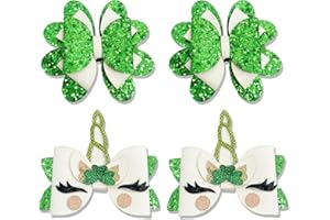 HIFANMM Green Shamrock Hair Bows for Girls, 4pcs St. Patrick's Day Hair Clips, Sparkly Sequin Clover Baby Hair Accessories Alligator Barrettes Hair Bowknot Toddlers Kids for Party Cosplay Decoration