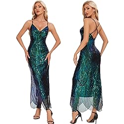 Women's V Neck Spaghetti Straps Sequin Sparkly