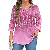 IN'VOLAND Womens Plus Size Tops 3/4 Length Sleeve Shirts Dressy Casual V Neck T Shirts Loose Summer Business Work Blouses