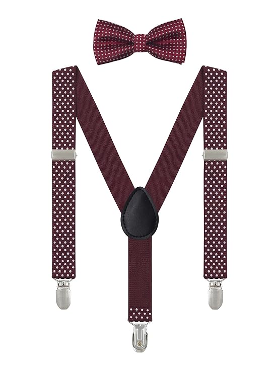 Irypulse Baby Kinder Polka Dots Hosenträger mit Fliege Set für 6 Monate-5 Jahre Jungen Mädchen, Hosenträger 3 Clips Elastisch