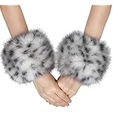 LA CARRIE Women's Leopard Print Faux Fur Wrist Cuffs,Winter Fox Furry Bands Arm Warmer