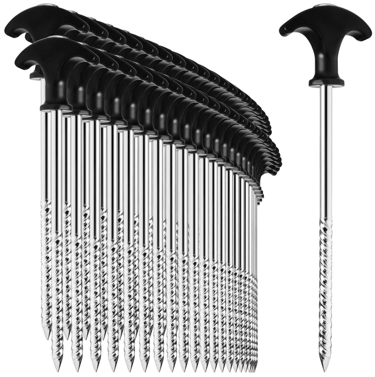 COM-FOUR® 48x tent pegs made of steel - robust ground pegs with thread for camping and outdoors - ideal for normal and hard ground with a T-handle