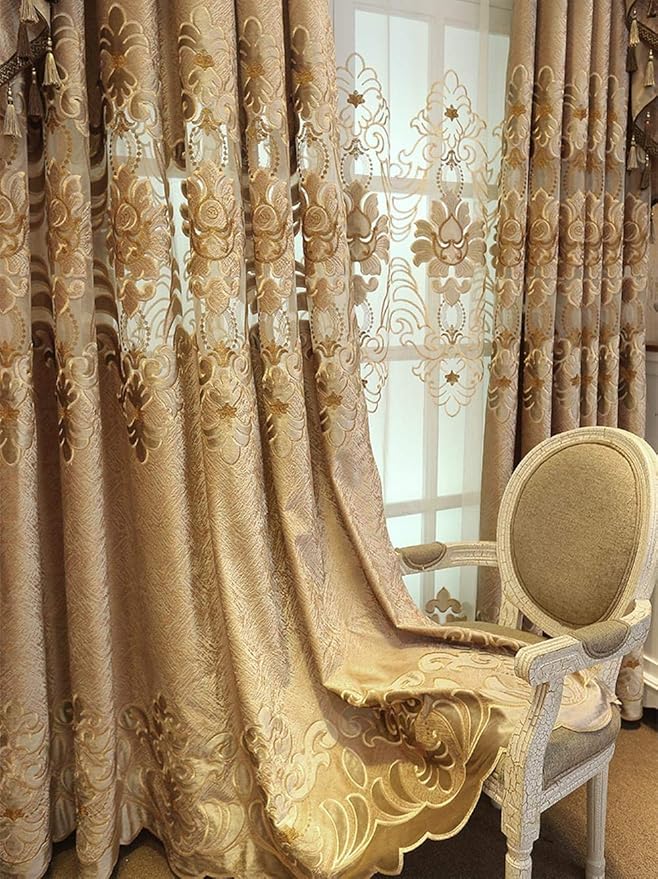 pureaqu Luxury Embroidered Semi Blackout Curtains 84 Inches
