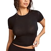 SOULVOR Natrelax Short Sleeve Going Out Tops for Women Modal Ribbed T Shirt Crewneck Summer Basic Slim Fit Sleep Tee