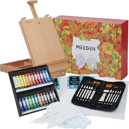 MEEDEN Juego de pintura acrílica de 47 piezas: caballete de caja de bocetos de estudio de