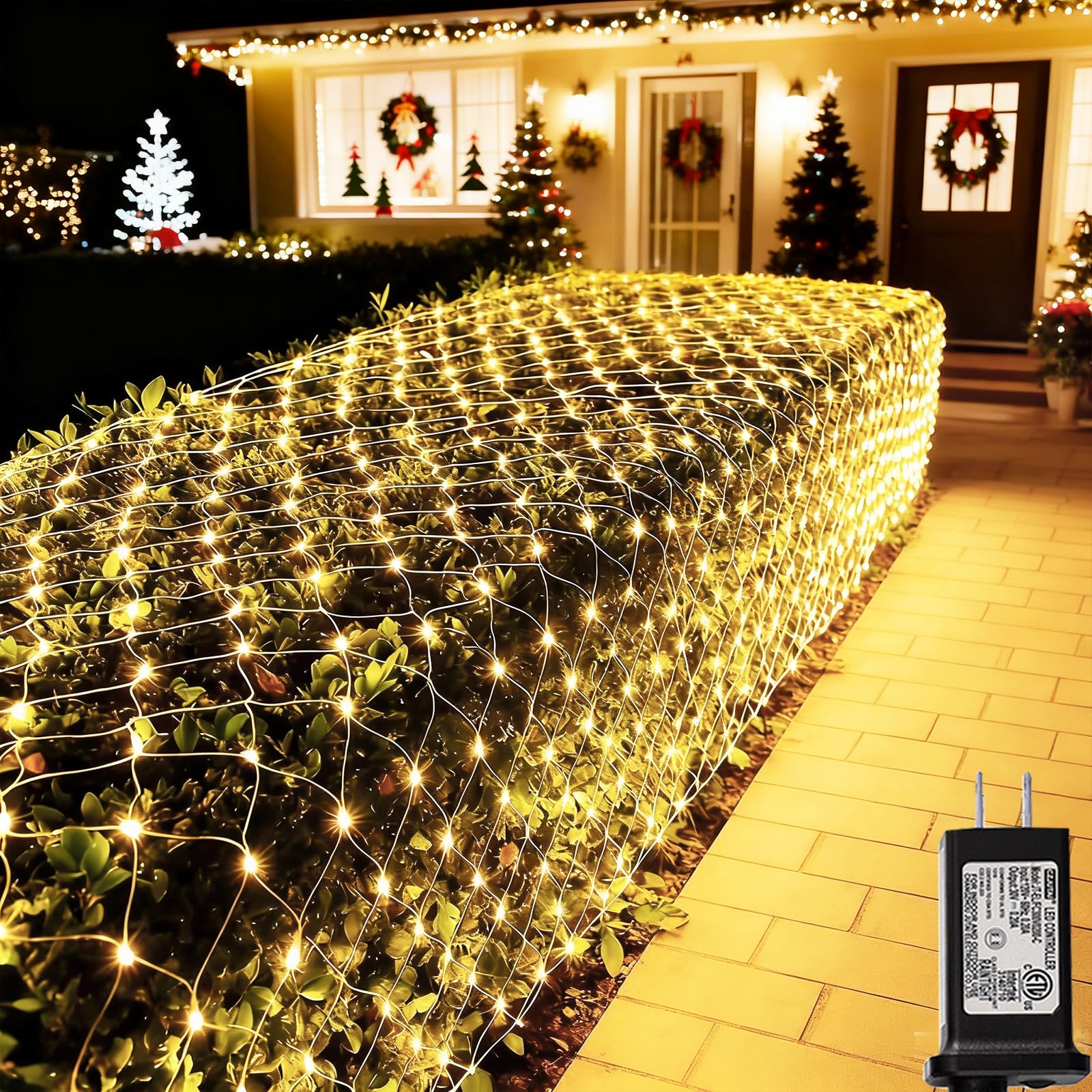 Photo 1 of Lovelite 360 LED Net Lights, 21ft x 5ft Christmas Mesh Lights Clear Wire 8 Modes, Waterproof Connectable String Light Plug in for Xmas Tree Bushes Garden Outdoor Party Decorations - Warm White