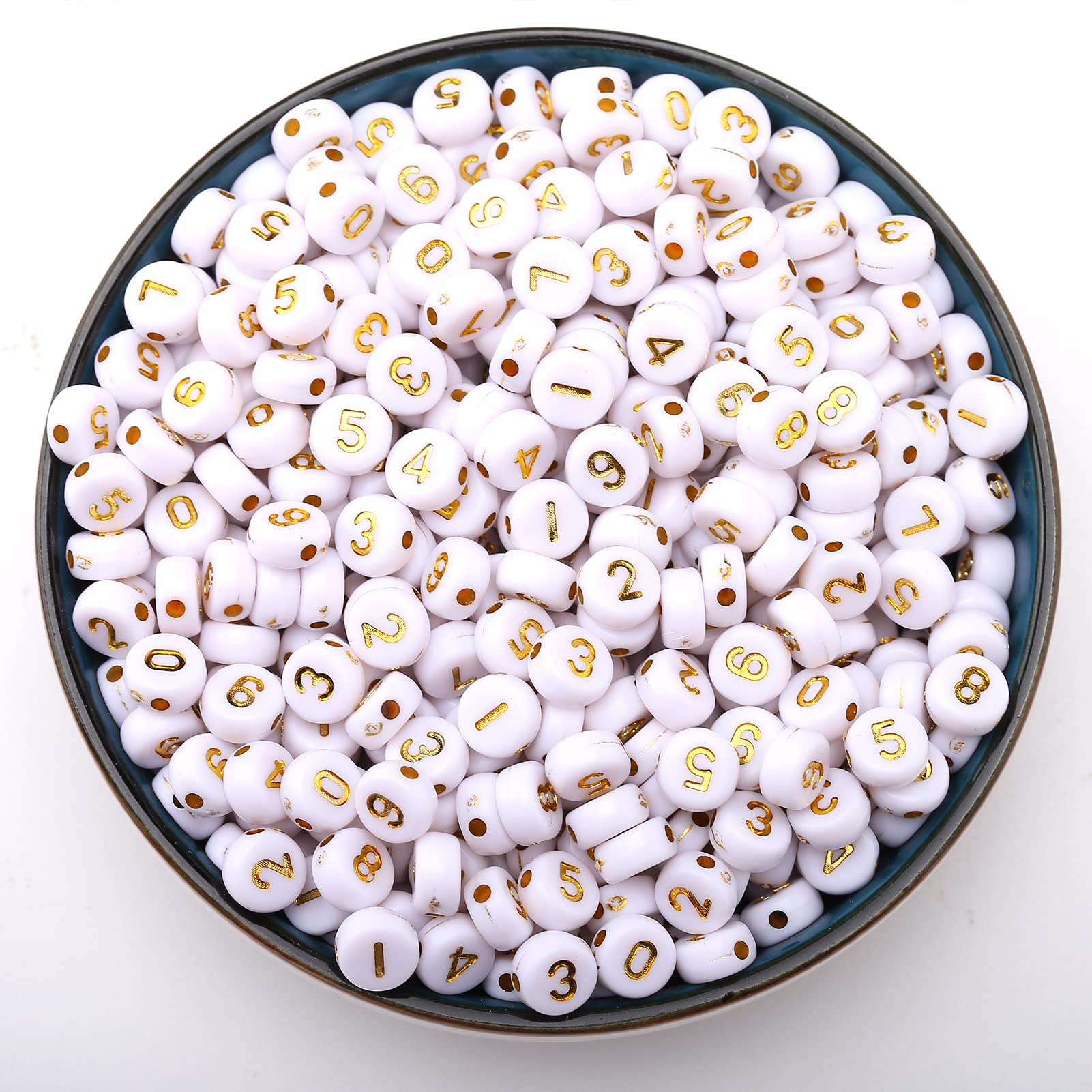 HERZWILD 800pcs Number Beads for Threading 4 x 7 mm Gold Number Bead Round Craft Beads Letters 0-9 for Jewellery Crafts (4 x 7 Gold Number) — image 1