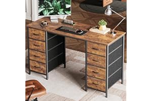 Huuger 47 Inch Computer Desk with 8 Fabric Drawers, Office Desk Work Desk for Home Office, Study, Gaming Desk with Drawers, Large Storage, Rustic Brown