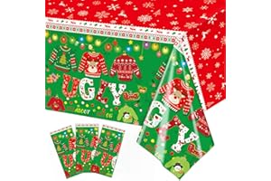 QIYANPAX 3 Pieces Christmas Tablecloth Plastic Ugly Sweater Table Cover for Ugly Sweater Party Decorations Christmas Party Supplies, 54x108 inch