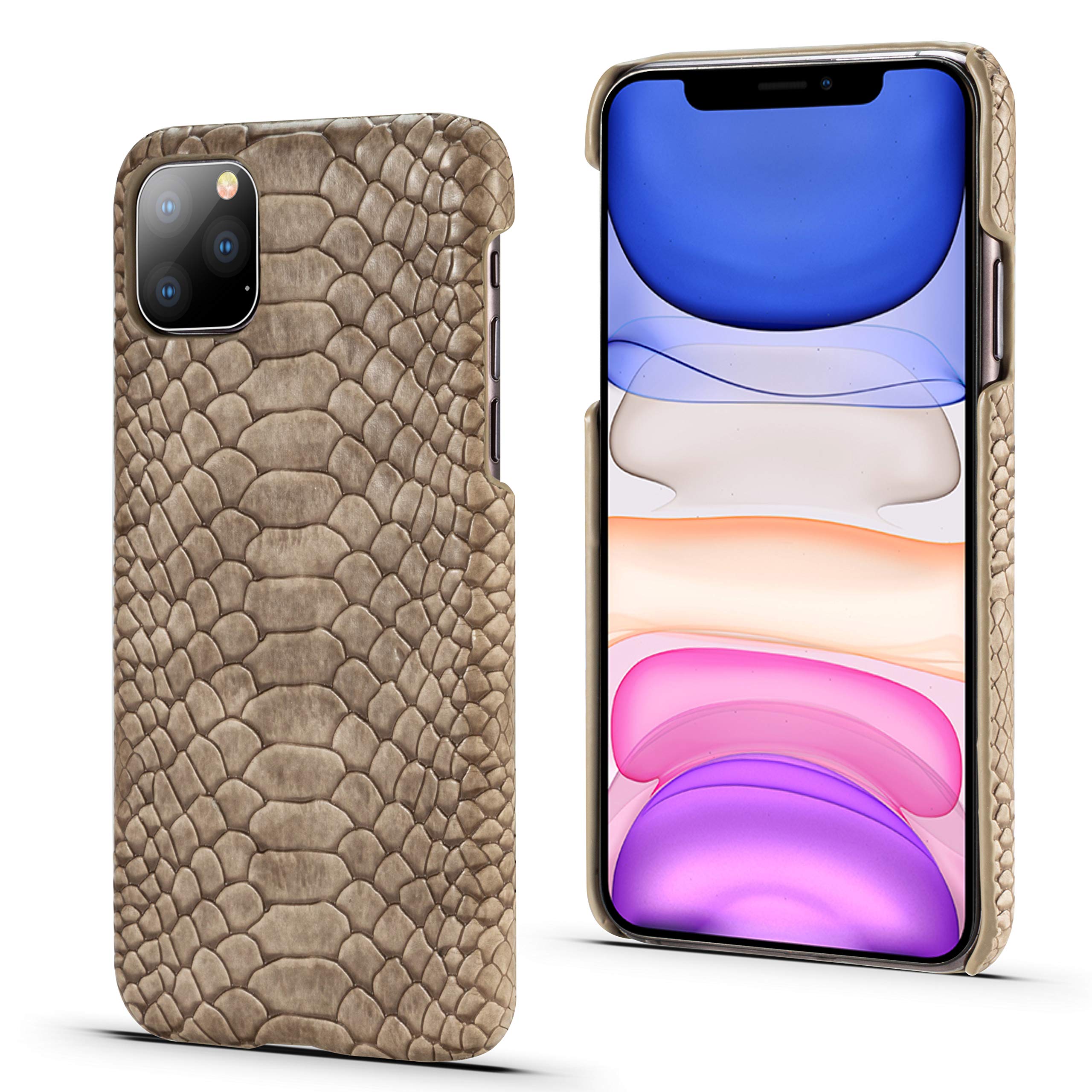 Compatible with iPhone 11 Case 2019,Hybrid Hard Plastic Snake Skin Embossed Design Cover Ultra Thin Shockproof Anti-Scratch Shell Slim Fit Apple iPhone 11 6.1inch (Beige)