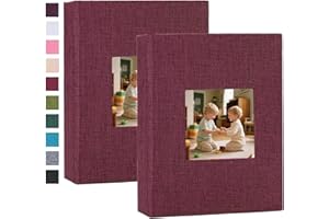 Finksy 2 Pack Small Photo Album 4x6 Linen Cover with Front Window Mini Picture Book Each Holds 52 Vertical Pockets for Artwor