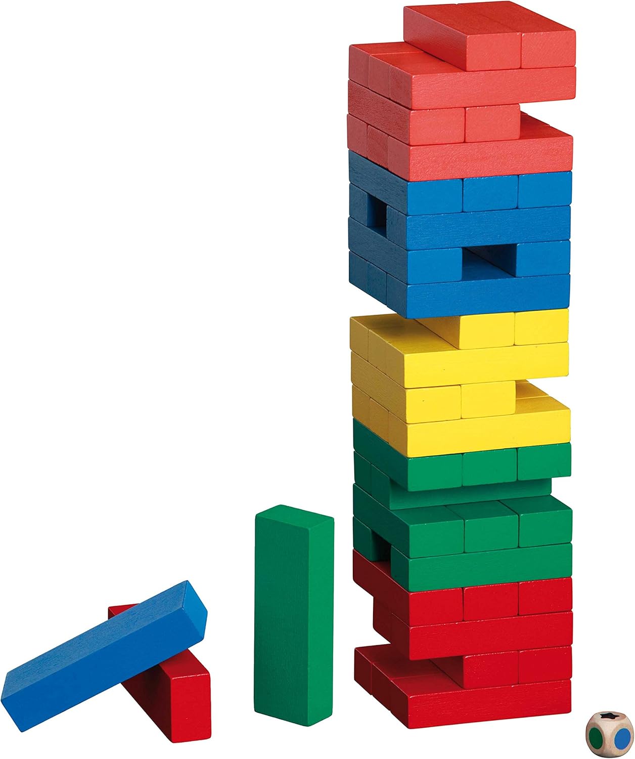 Idena 40087 - Gioco della torre Wobble in legno, gioco di abilità con 54 blocchi da costruzione e borsa per riporli, circa 8 x 8 x 26 cm torre impilabile grande