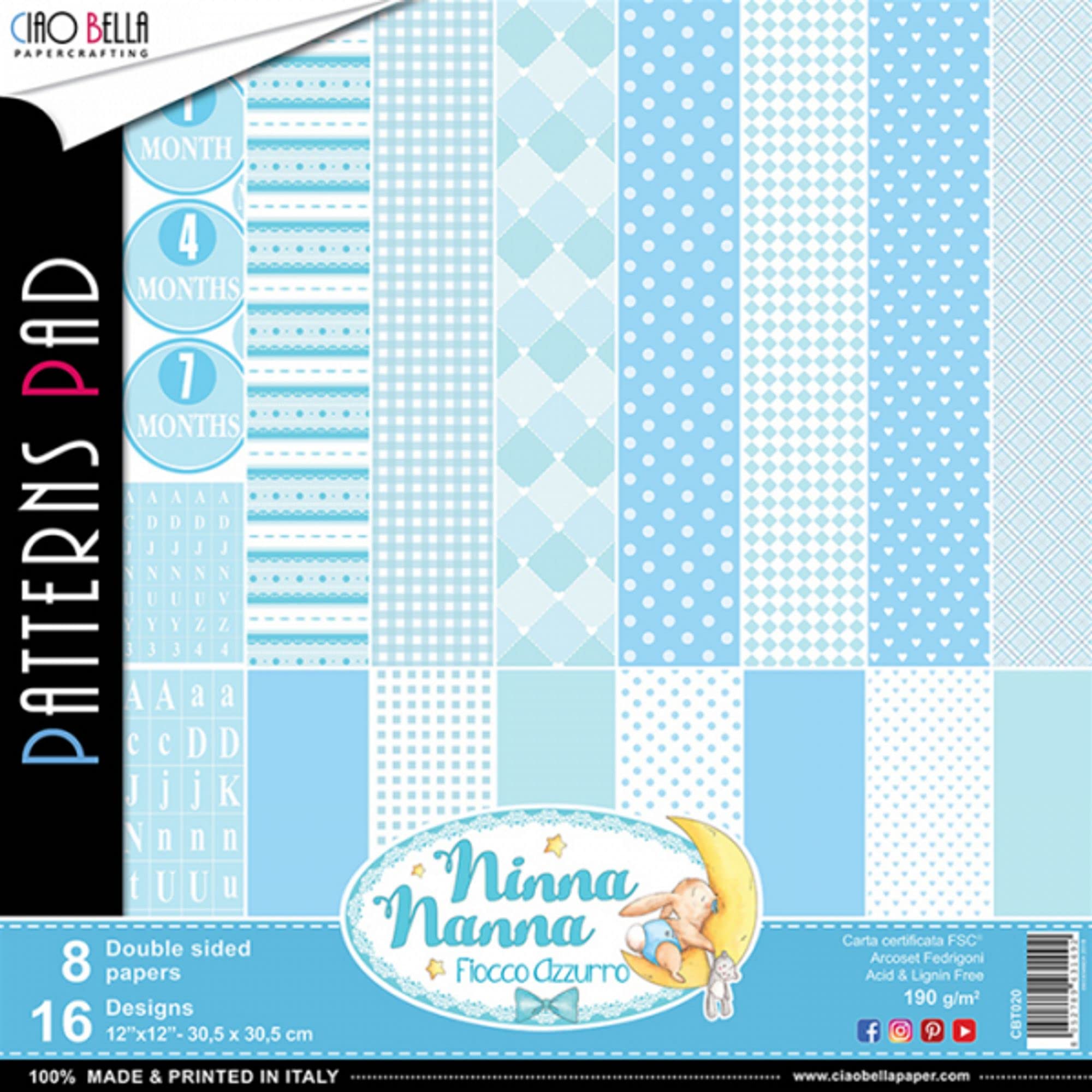Ciao Bella Ninna Nanna Boy Double-Sided Paper Pack 90Lb 12"X12" 8/Pkg-8 Designs/1 Each