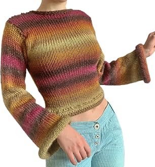 Women Y2k Long Sleeve Knit Crop Top 