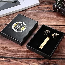 LOYALLOOK Gold Initial Cufflinks and Tie Clip Set