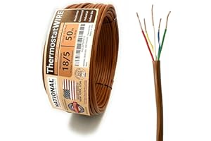 18/5 50Ft. NATIONAL Wire&Cable Thermostat Doorbell HVAC Heating Control Professional Cable Wire - Made in USA - 100% Solid Copper Conductors, CL2 ETL Listed, Low Voltage Applications Use