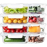 8 Pack 36oz Large Glass Meal Prep Containers with lids, Glass Food Storage Containers with Leak Proof Snap Lock Lids , Airtight Bento lunch Boxes, Kitchen Storage, Oven and Dishwasher Safe-White