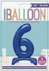 Unique Blue Standing Number 6 Foil Balloon 30" 76 cm Packaged view 2