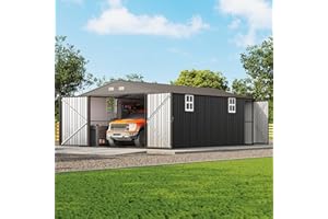 Jocisland Heavy Duty 13.2x20.7x8 FT Grey Steel Carport with 2 Lockable Doors and 4 Windows
