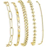 Gold Bracelets Set for Women Stack, Dainty Thick Bracelets Stack for Women Trendy, Simple Thin Gold Plated Cuff Stackable Bracelets With Beaded Cuban Paperclip Snake Rope Bangle Hand Chain Jewelry Gifts for Women Non Tainish