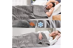 OMYSTYLE Double-Sided 15lb Weighted Blanket(60 X 80 Inches, Twin Size), Reversible Weighted Blanket for Adult and Kids with Warm Short Plush and Cool Tencel Fabric, All Season Use - Bonus Carry Bag Included