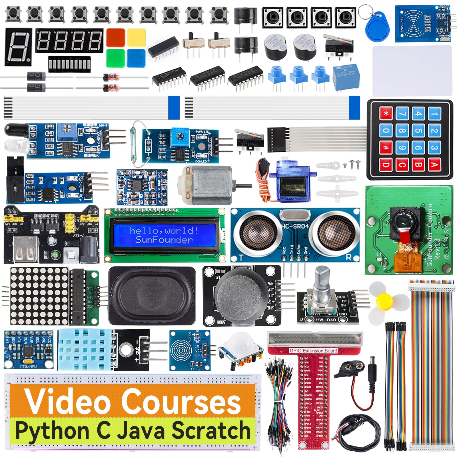 SunFounder Raspberry Pi Ultimate Starter Kit for Raspberry Pi 4B 3B+ 400, Java Python C Scratch Node.js, Detailed Online Tutorials, 161 Projects, 337 Items (Camera Module, Speaker)