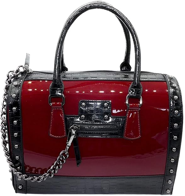 Tom & Eva Damen Tasche Lack Bowling Stil Henkeltasche Rot